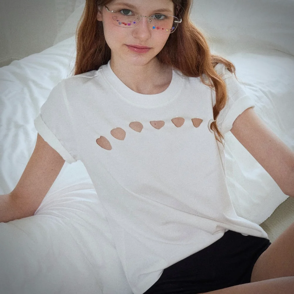 Heart Punching Cotton T-shirt White