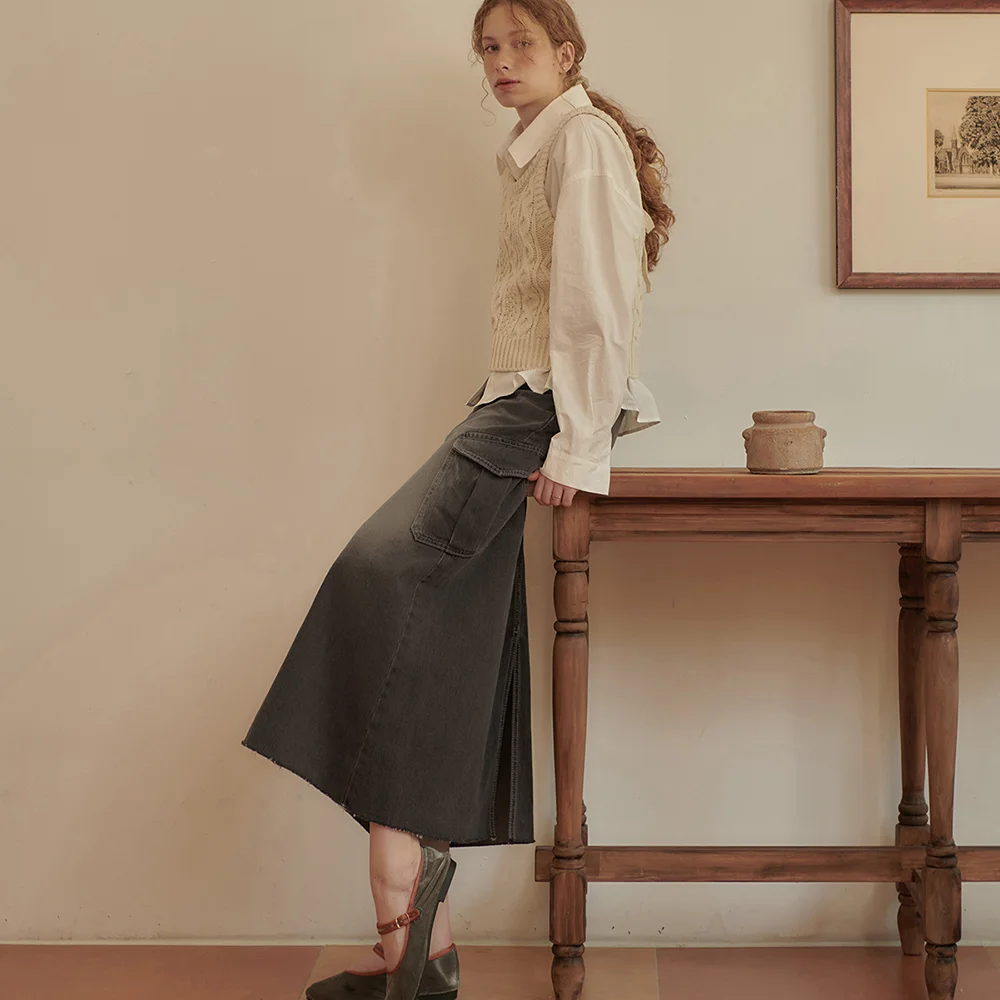 Lisa Cargo Long Denim Skirt