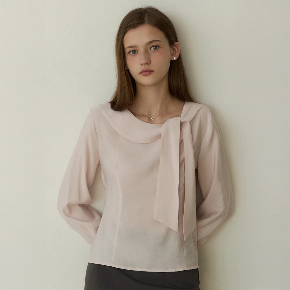 Round tie ribbon blouse - ash pink