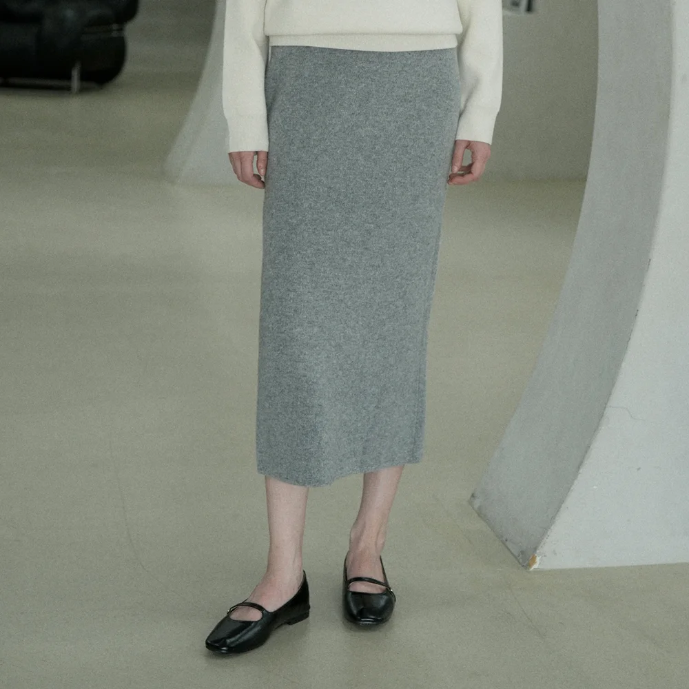 Merino Wool 100% Knit Skirt (gray)