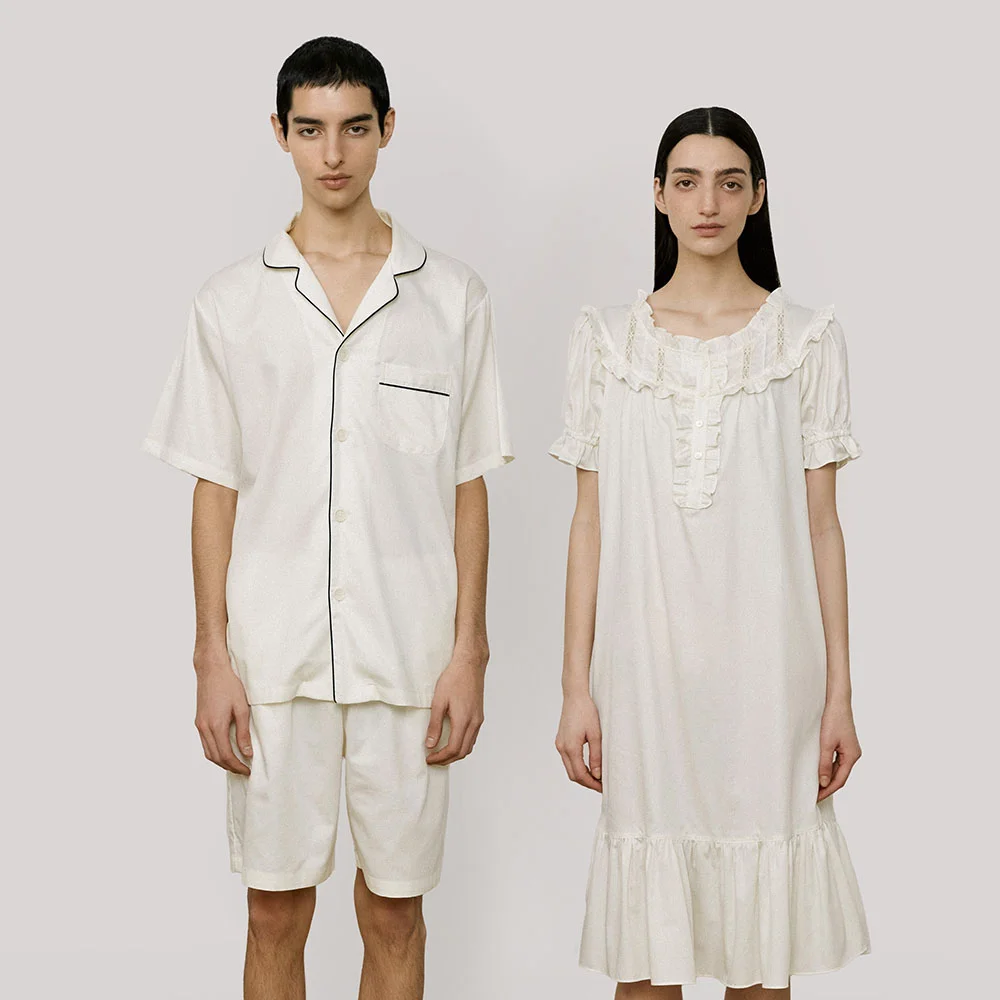 (couple) Classic Cotton Short Pajama Set + One-piece 004