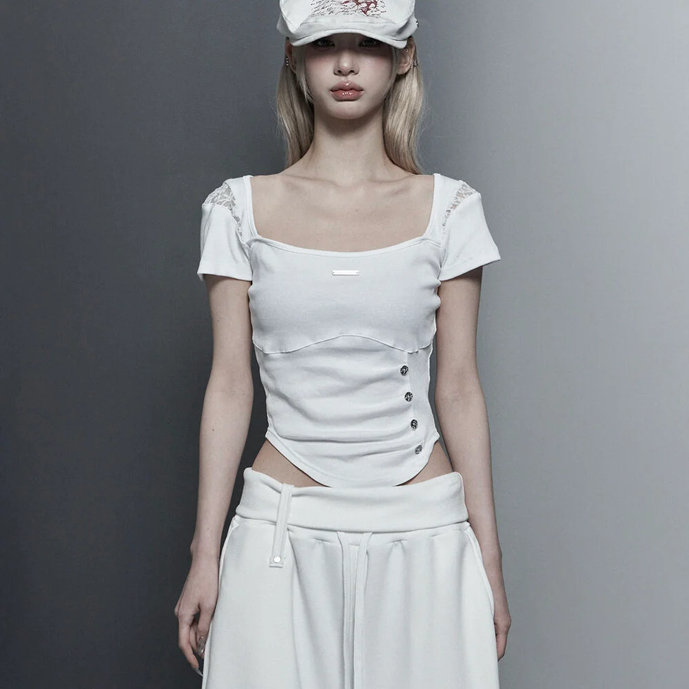 Bust Line Pintuck Detail Top (White)
