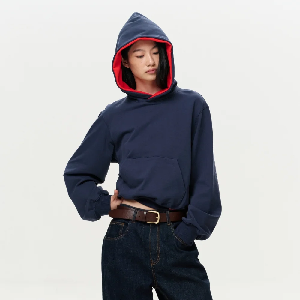 UNISEX ERA COLOR LAYERED HOODIE - NAVY