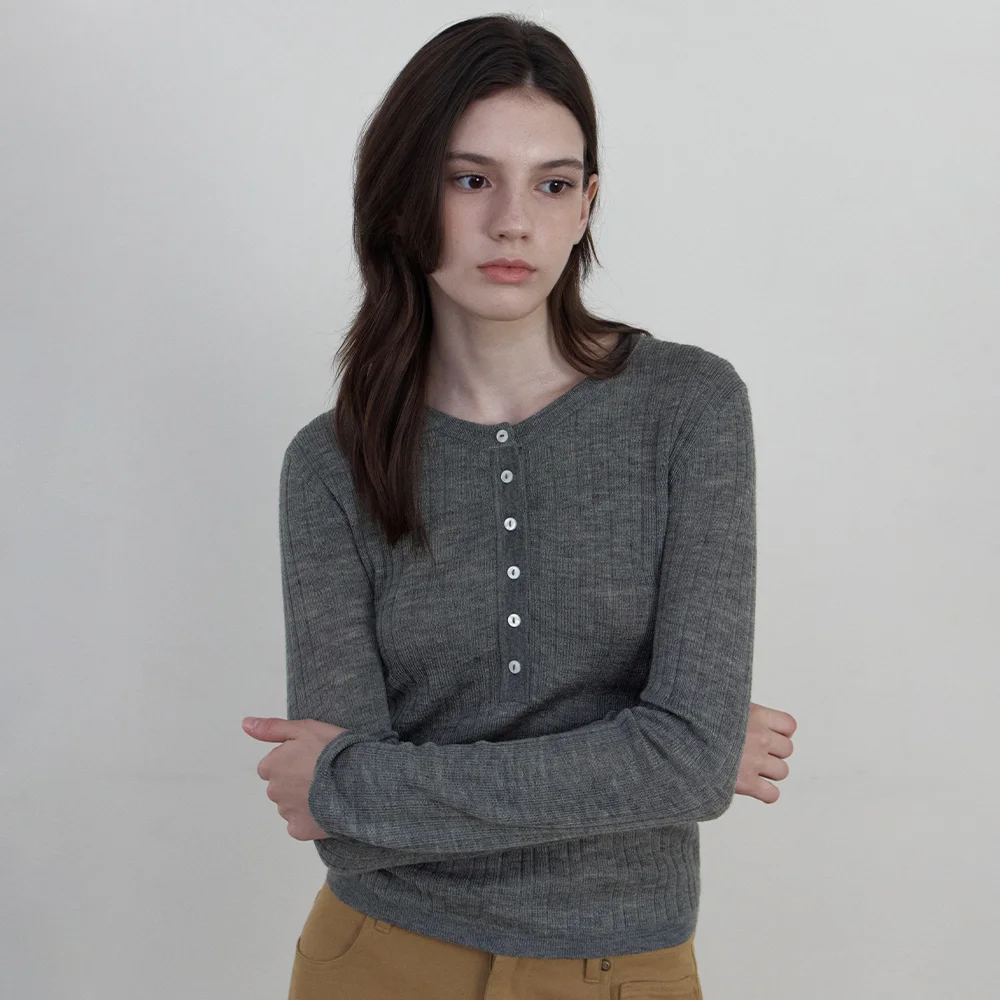 Vero Rib Henley Knit_GRAY(WCB6KN115)