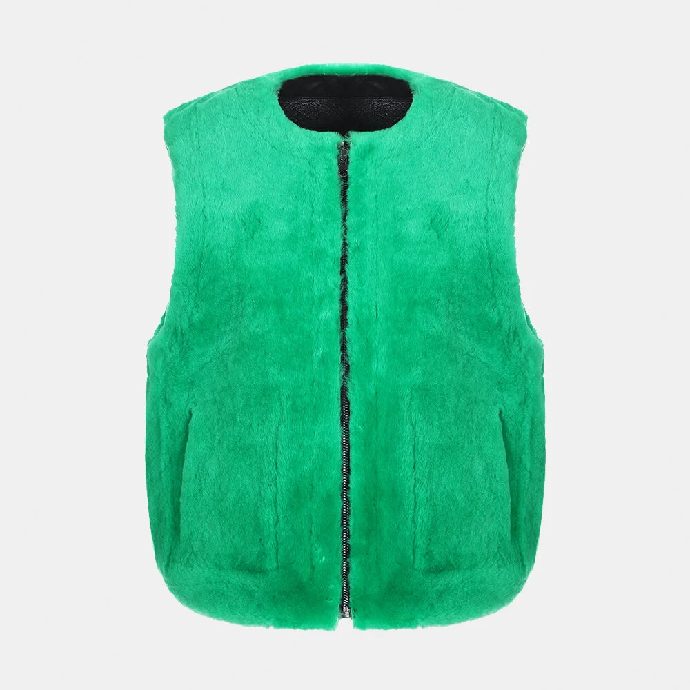 reversible mustang shearling vest_green (lamb 100%)