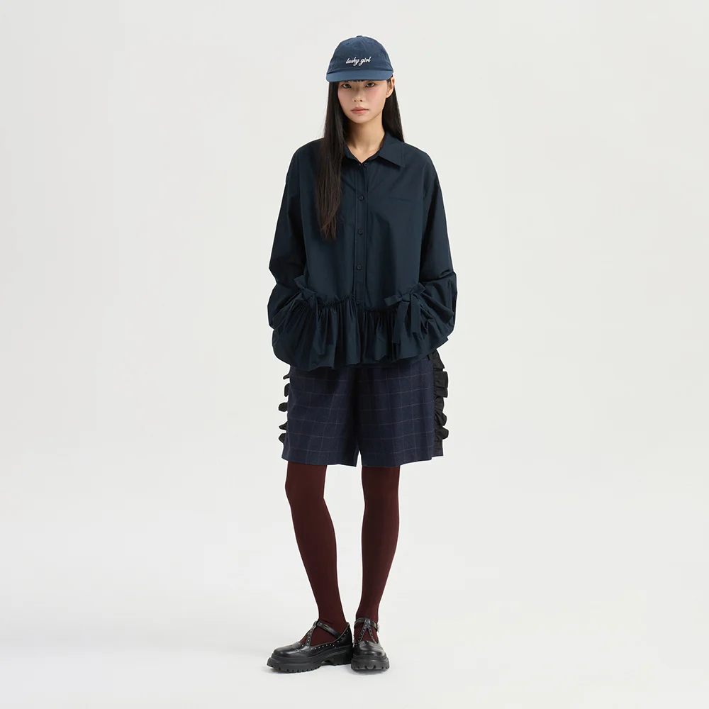 Frill Point Check Midi Shorts (navy) LFPOW25210NYX