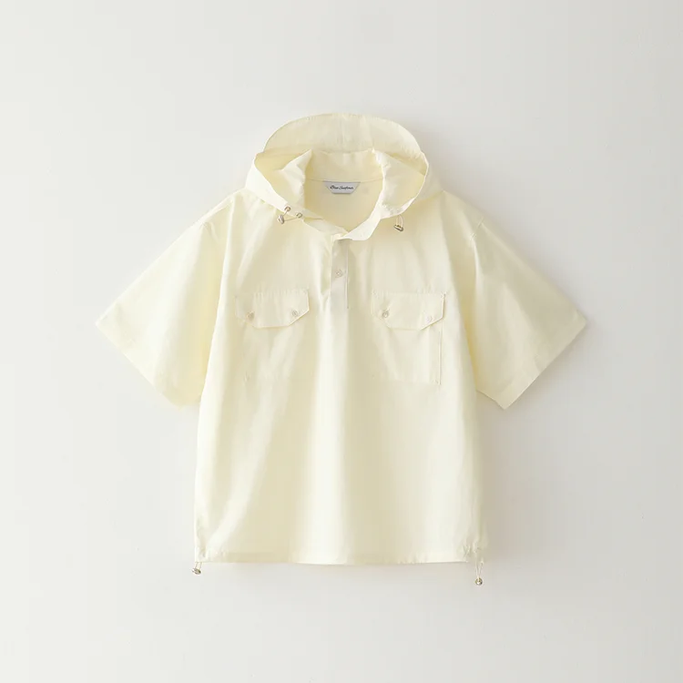 Bluesf plain snap hooded windbreaker shirt