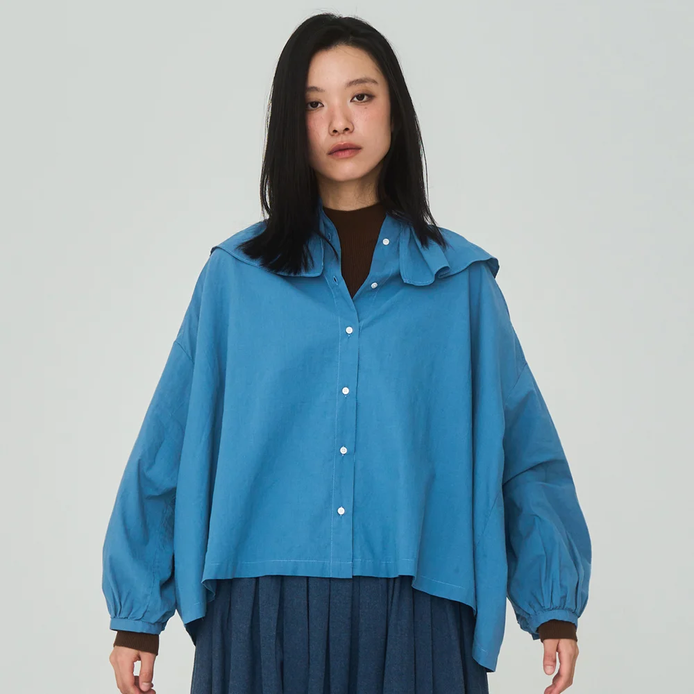 Big Frill Collar Blue Blouse