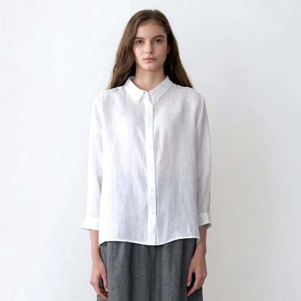 linen blouse-white