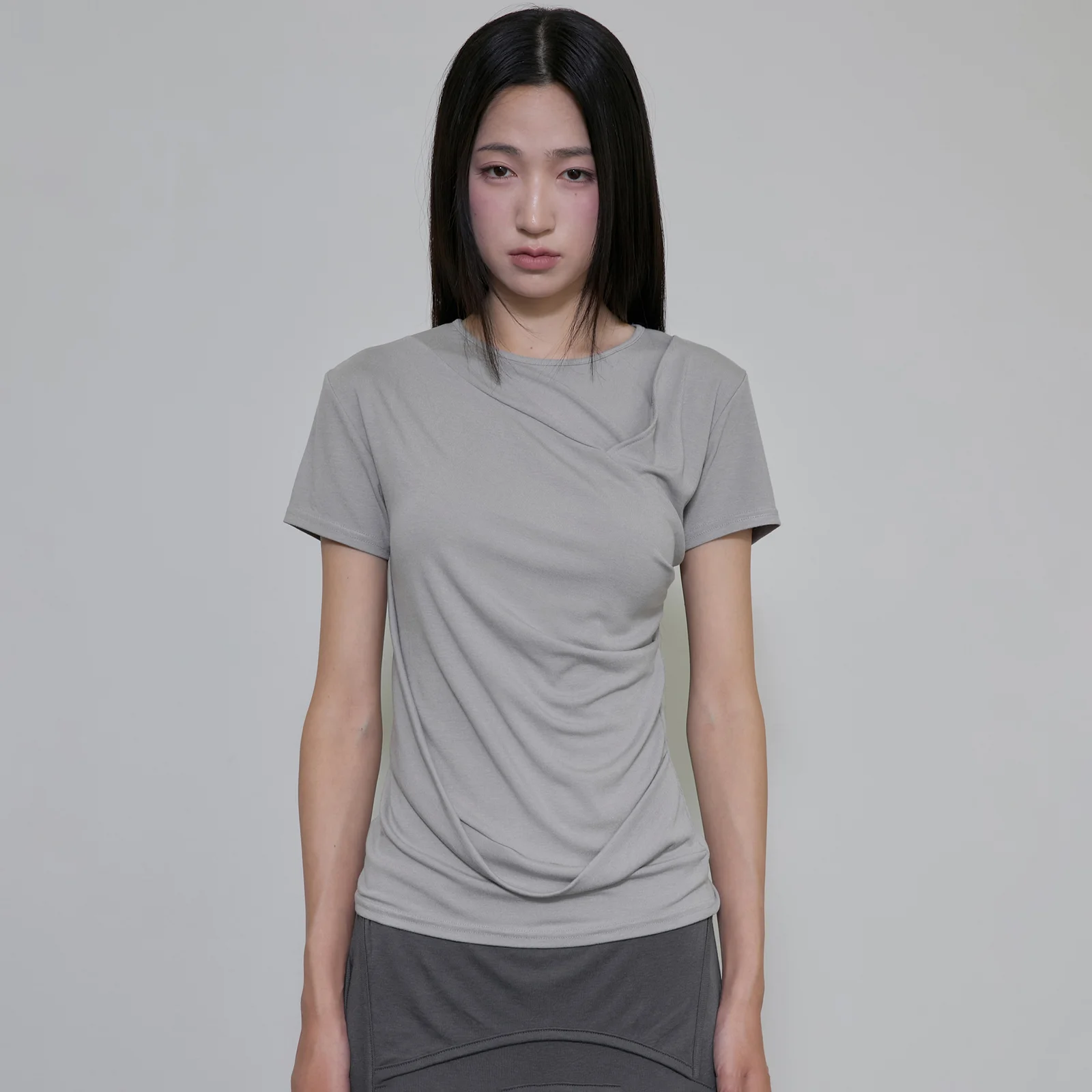 Asymmetrical Draped T-Shirt (FL-147_Gray)