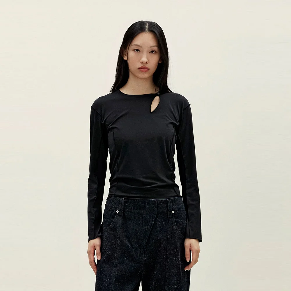 Snapped Triangle Neck TShirt Black(AG5841A015)