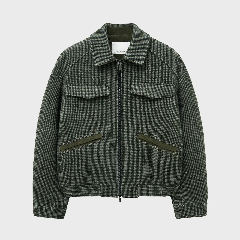HOUNDSTOOTH WOOL BLOUSON (OLIVE)