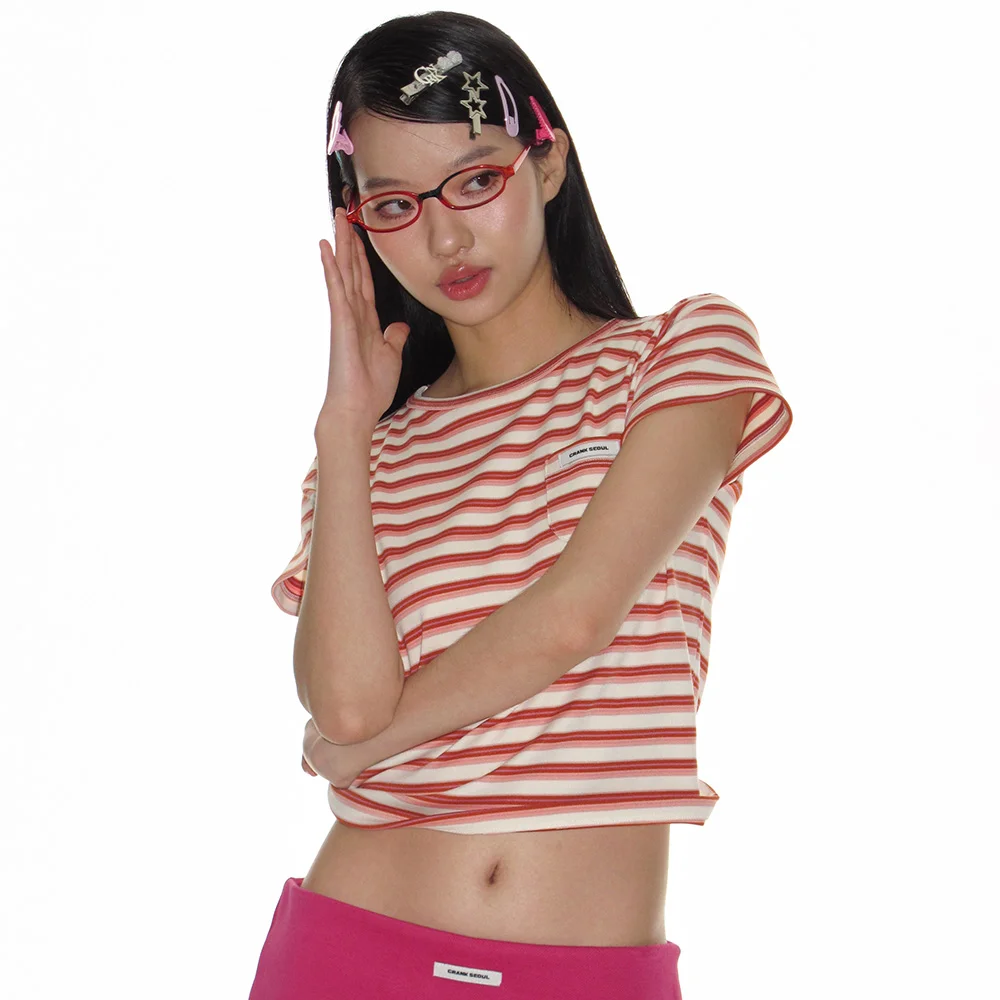 STRIPE POCKET TEE_ORANGE