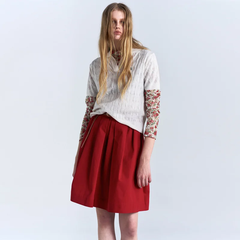 W CABLE WOOL ALPACA KNIT POLO SHIRT - WHITE