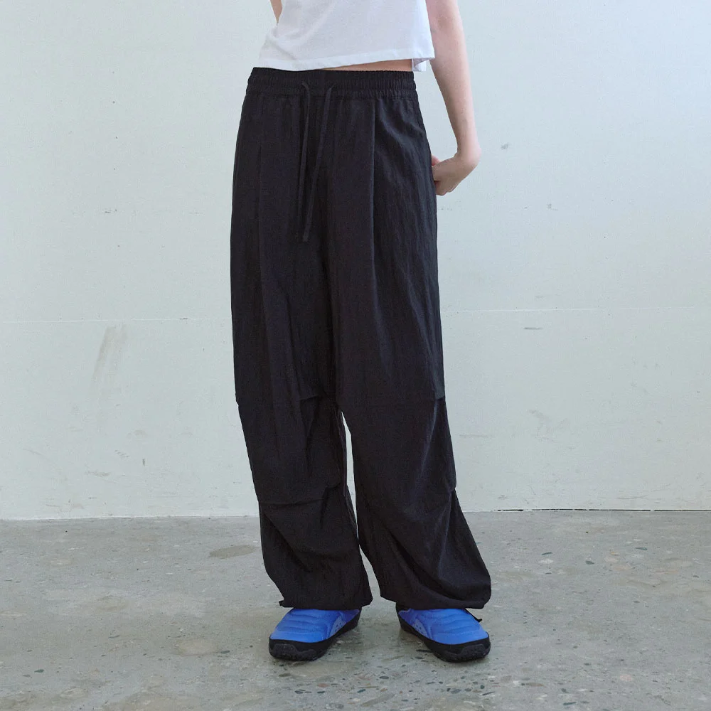 淺 寬版 鬆緊帶 褲子 (Black)