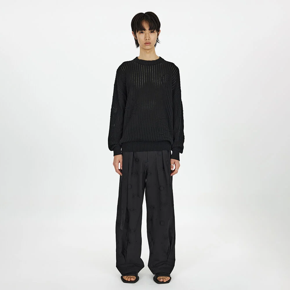 23SS Loosed Pleats Pants Black Jacuard