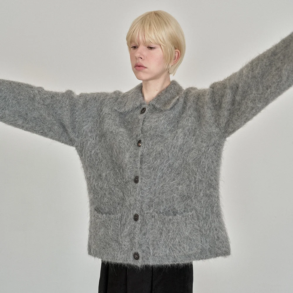 Liv Alpaca Round Collar Cardigan (Charcoal)