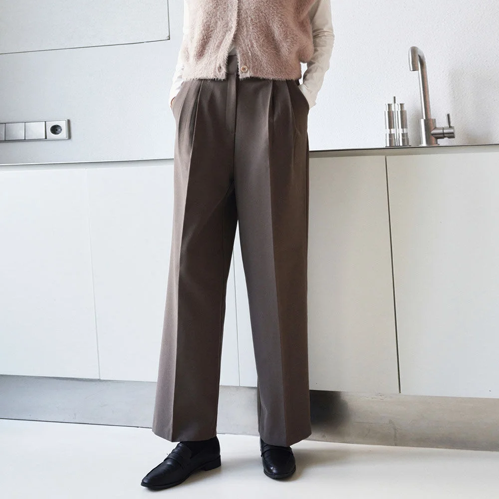 Look two pintuck side button slacks - brown