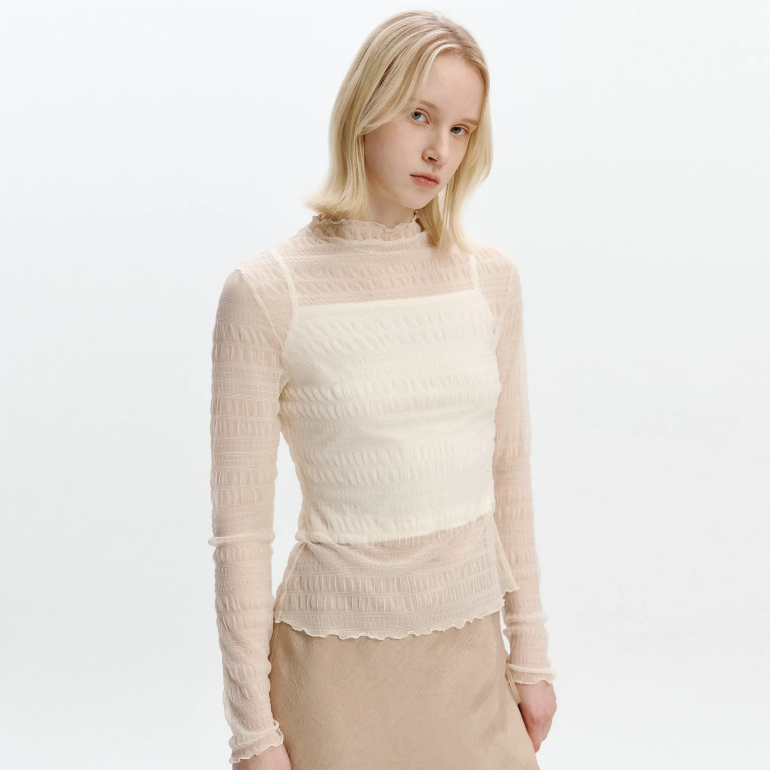 See-through T-blouse (Top set) CREAM