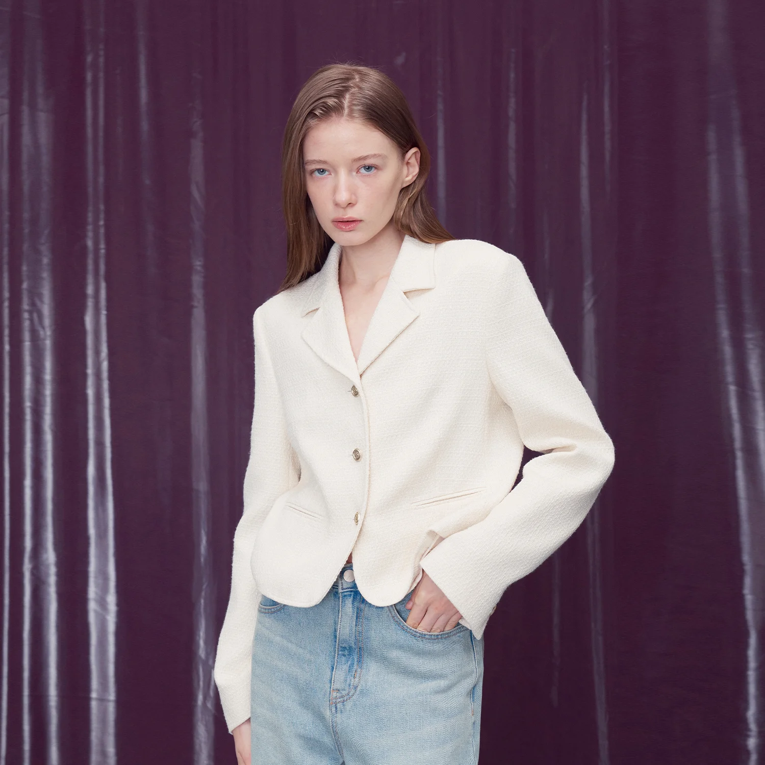 SINGLE-BREASTED TWEED JACKET CREAM