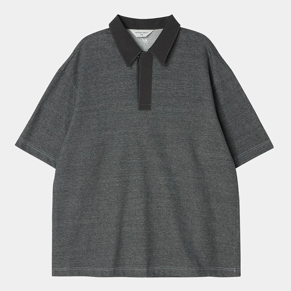 衛衣 拼接 Polo 炭灰色