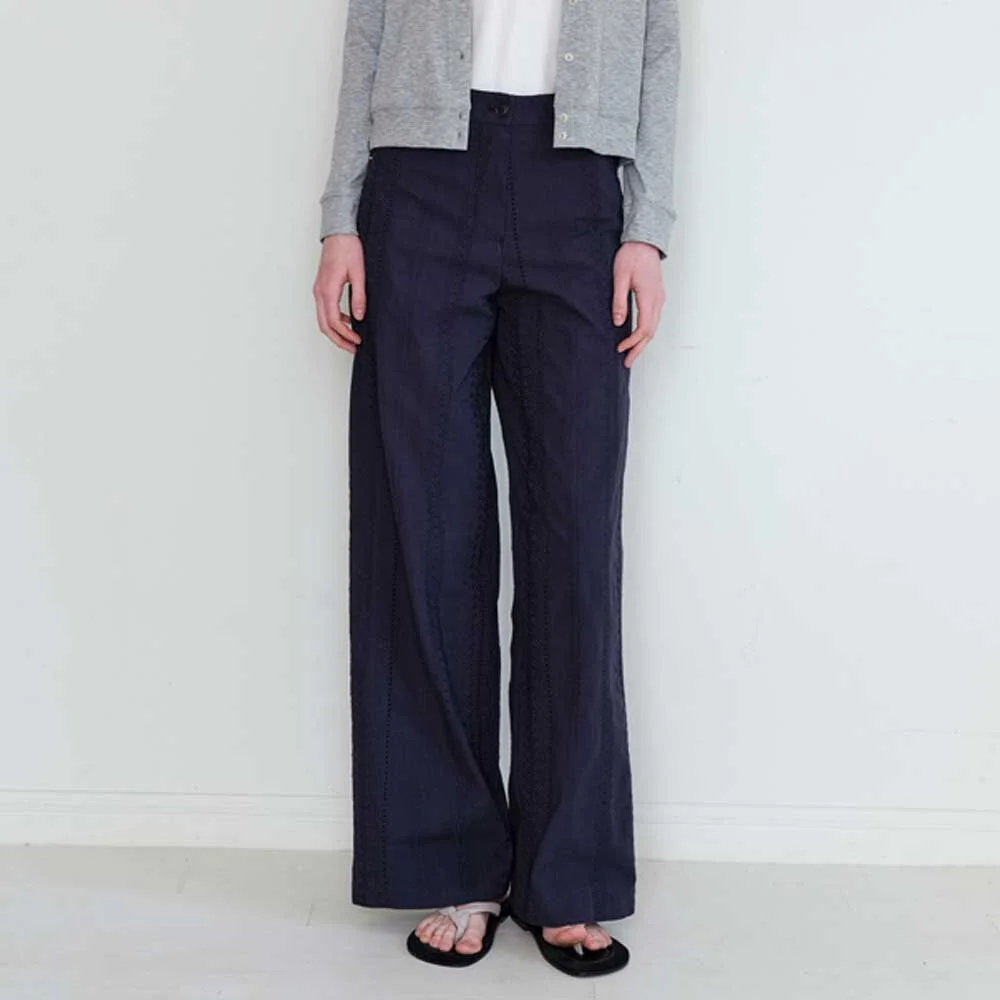 Lace Pattern Wide Pants(Navy)