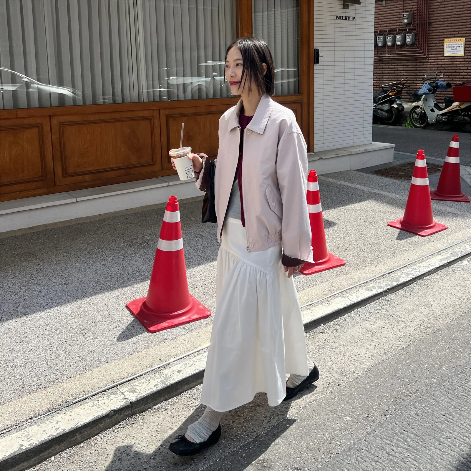(4次) 束帶 抽褶 半身裙 (象牙色)