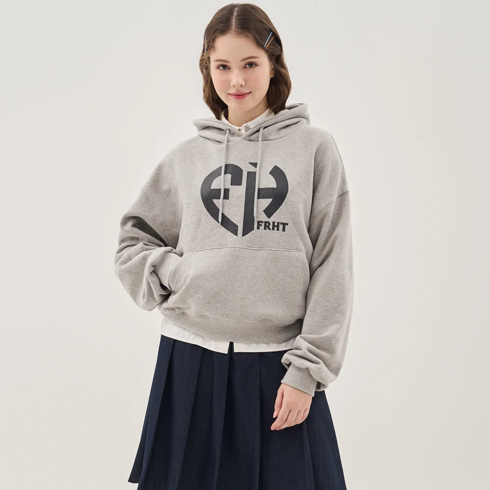 SEMI CROP LOGO HEART SYMBOL HOODIE_GRAY