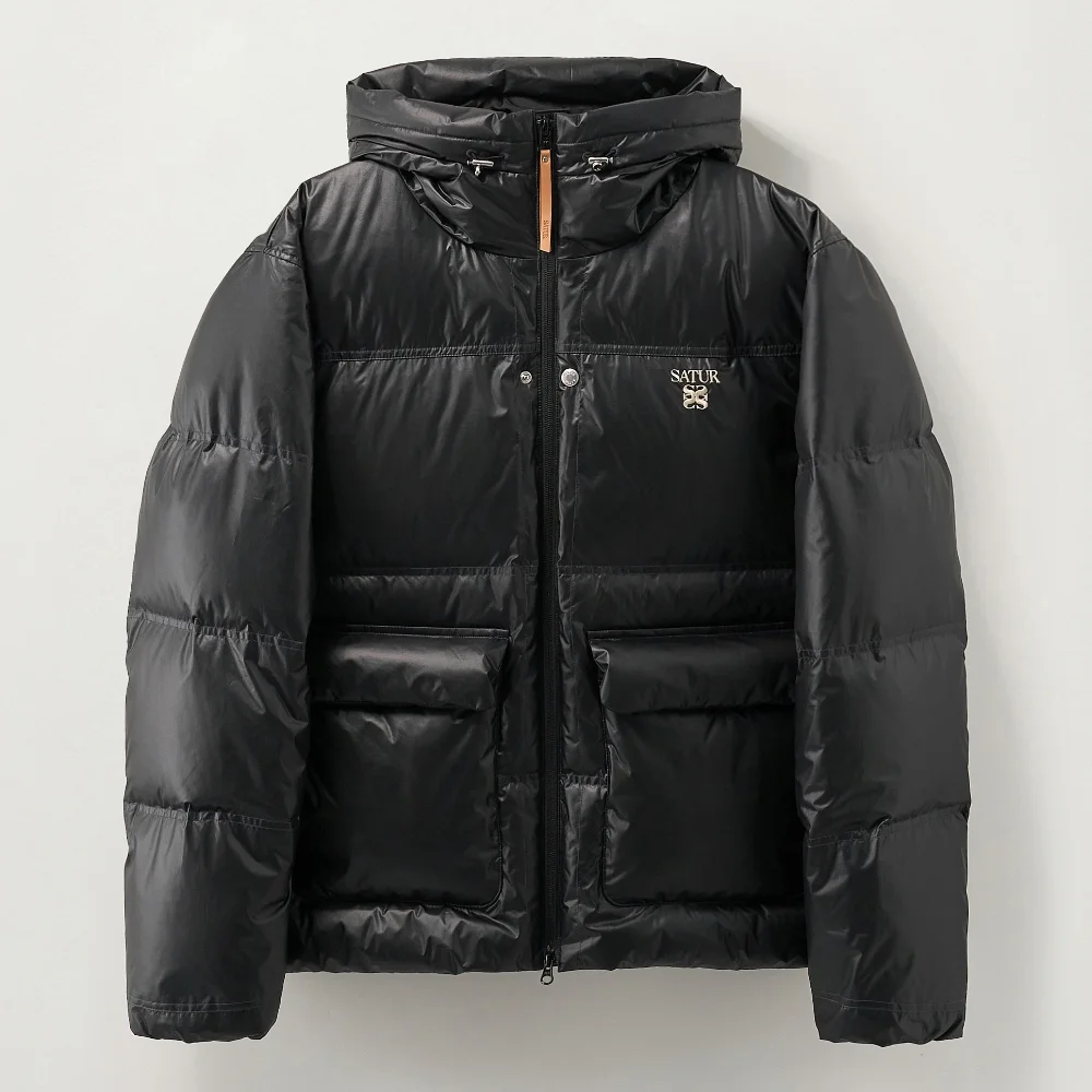 連帽 Puffer 帆布 Down 羽絨外套 黑色