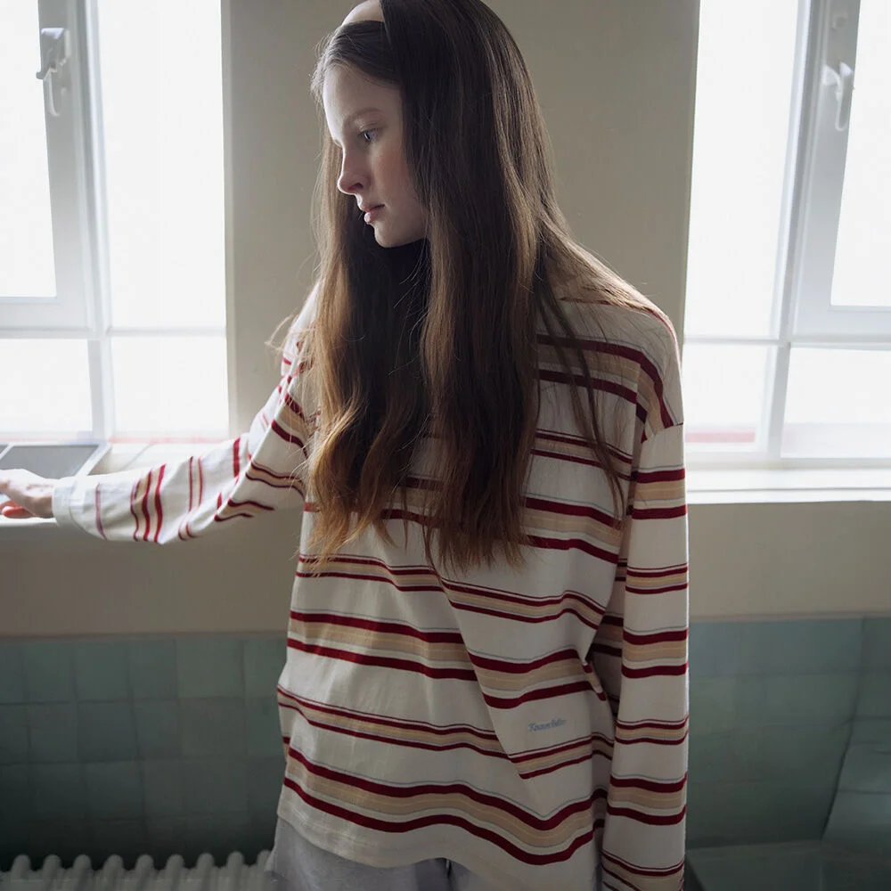 Muted stripe longsleeve T-shirt _Ivory