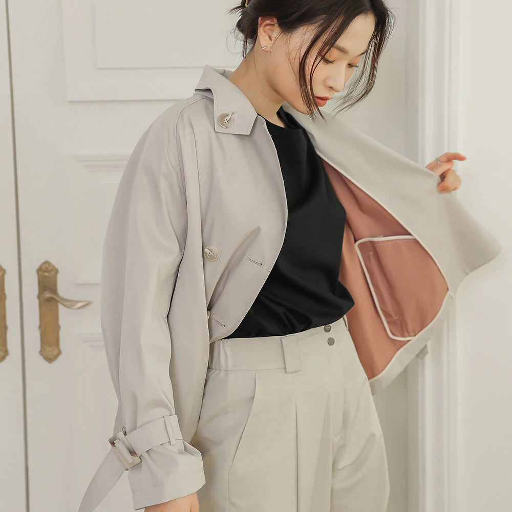 Bell-line short trench coat_S.Beige