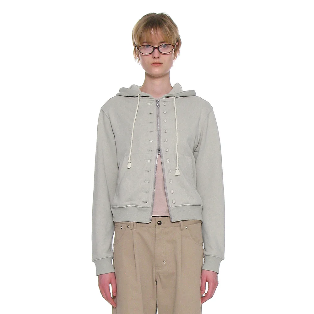 76 APPLIQUE DUAL HOODIE ZIP-UP_MINT GREY