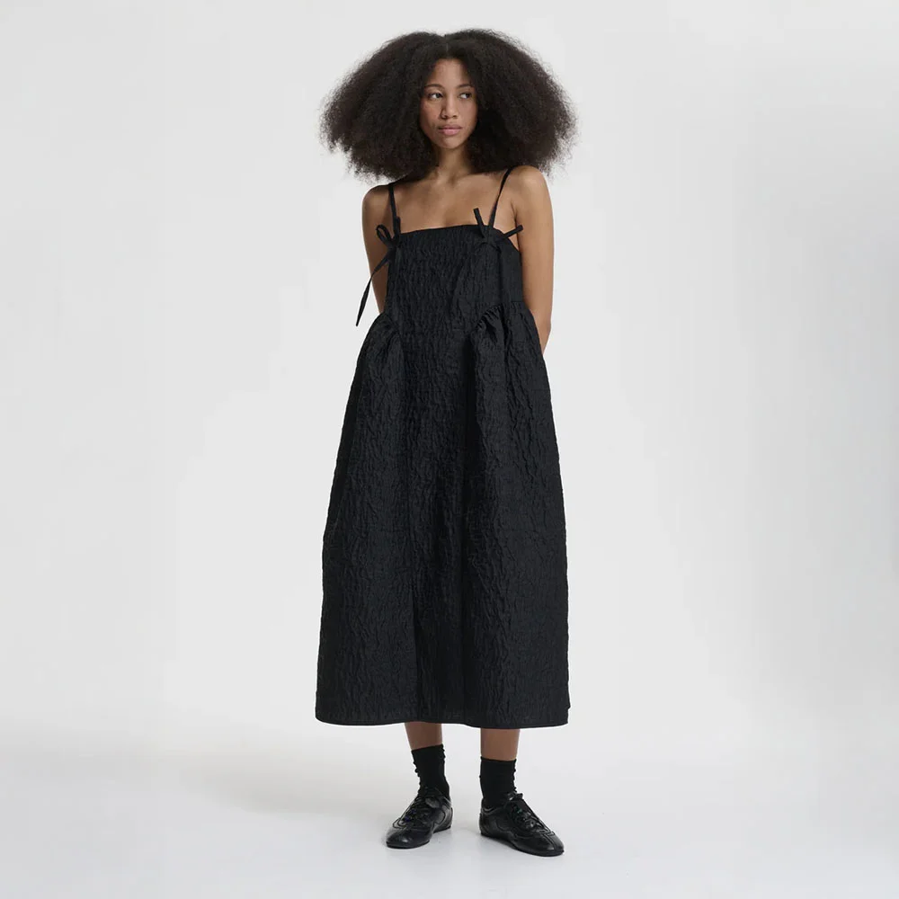 (W) AMBRA DRESS LOBELIA MATELASSE (BLACK)