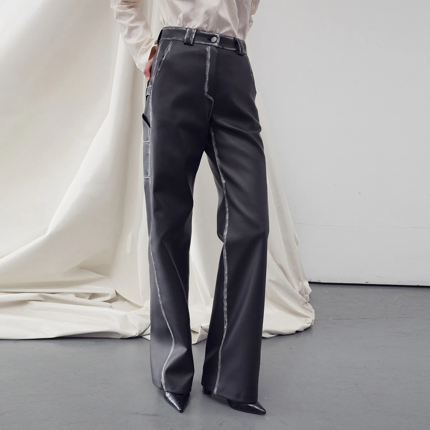 FAUX LEATHER WASHED STRAIGHT PANTS