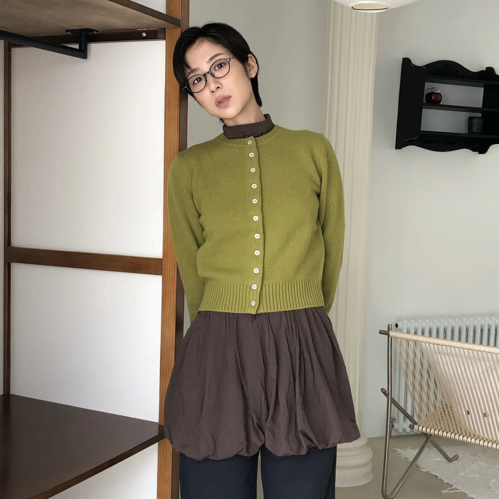 SUPERFINE MERINO CARDIGAN / GRASS GREEN