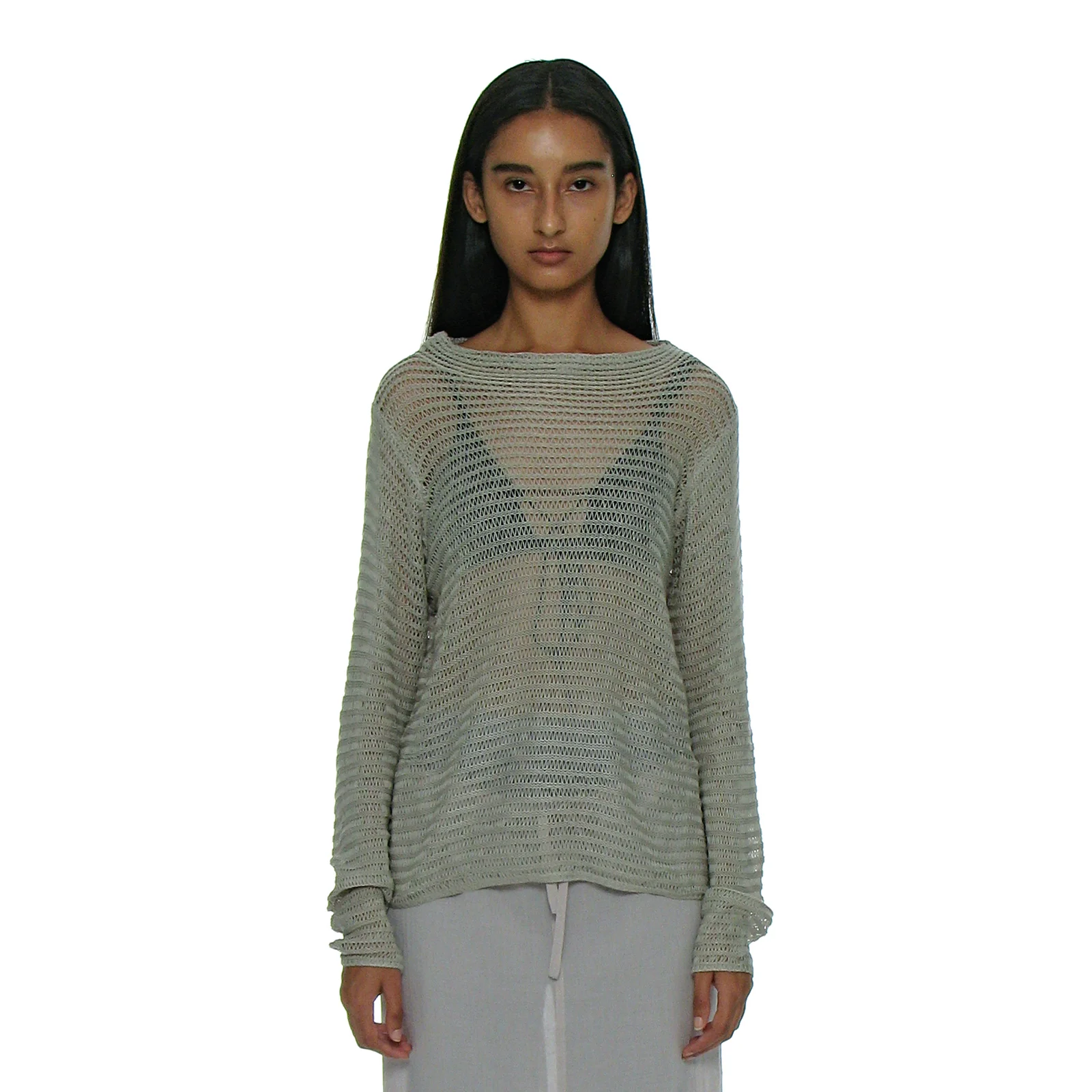SHEER BOAT NECK KNIT TOP_MINT