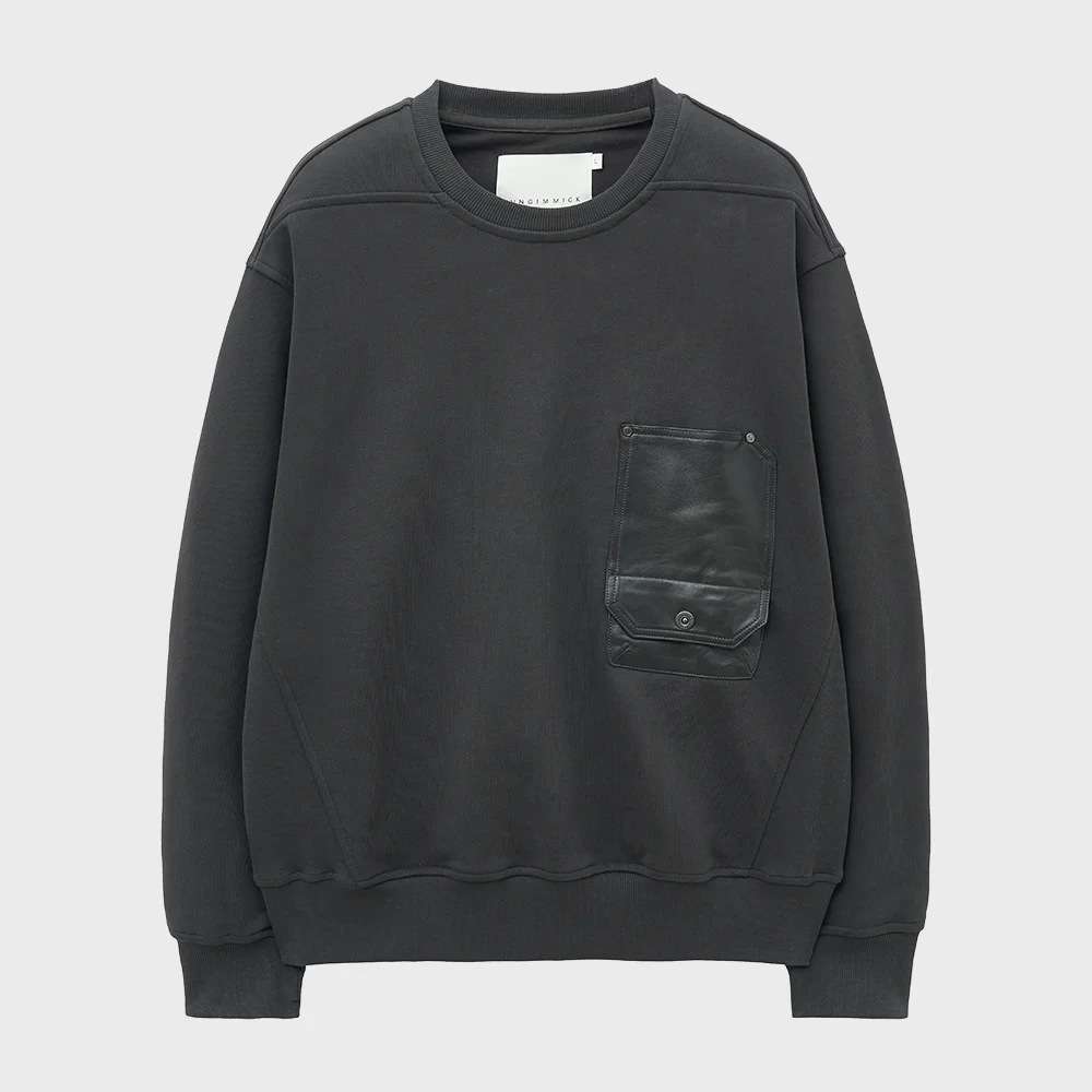 LEATHER FLAP POCKET SWEATSHIRT (CHARCOAL)
