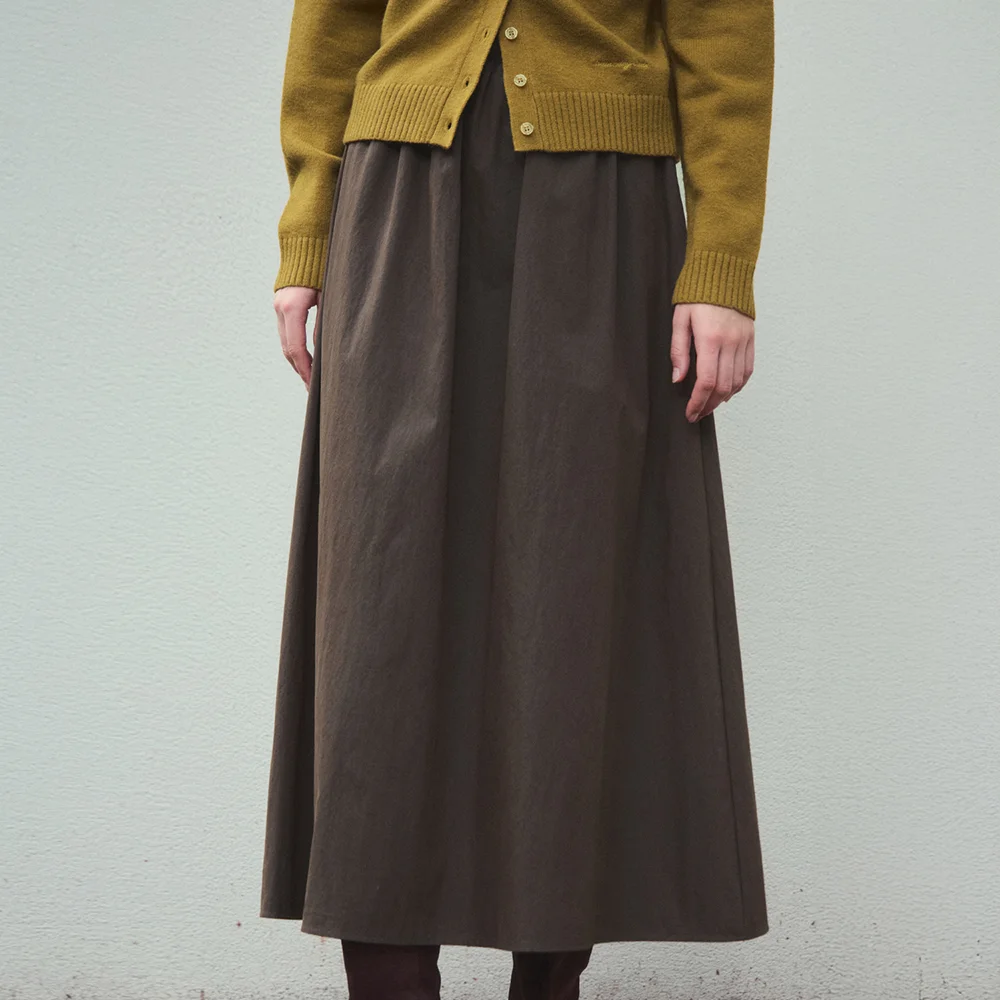 Slow Flare Long Semi-Banding Skirt_BROWN(W25-SK02)
