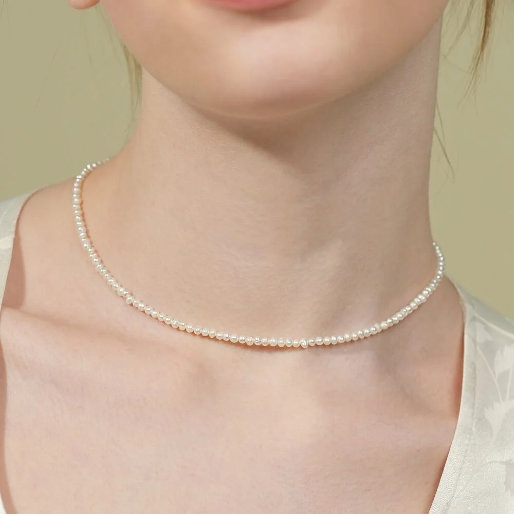 3mm simple water pearl Necklace 迷你 米粒 淡水珍珠 頸鏈領 頸鏈 3mm
