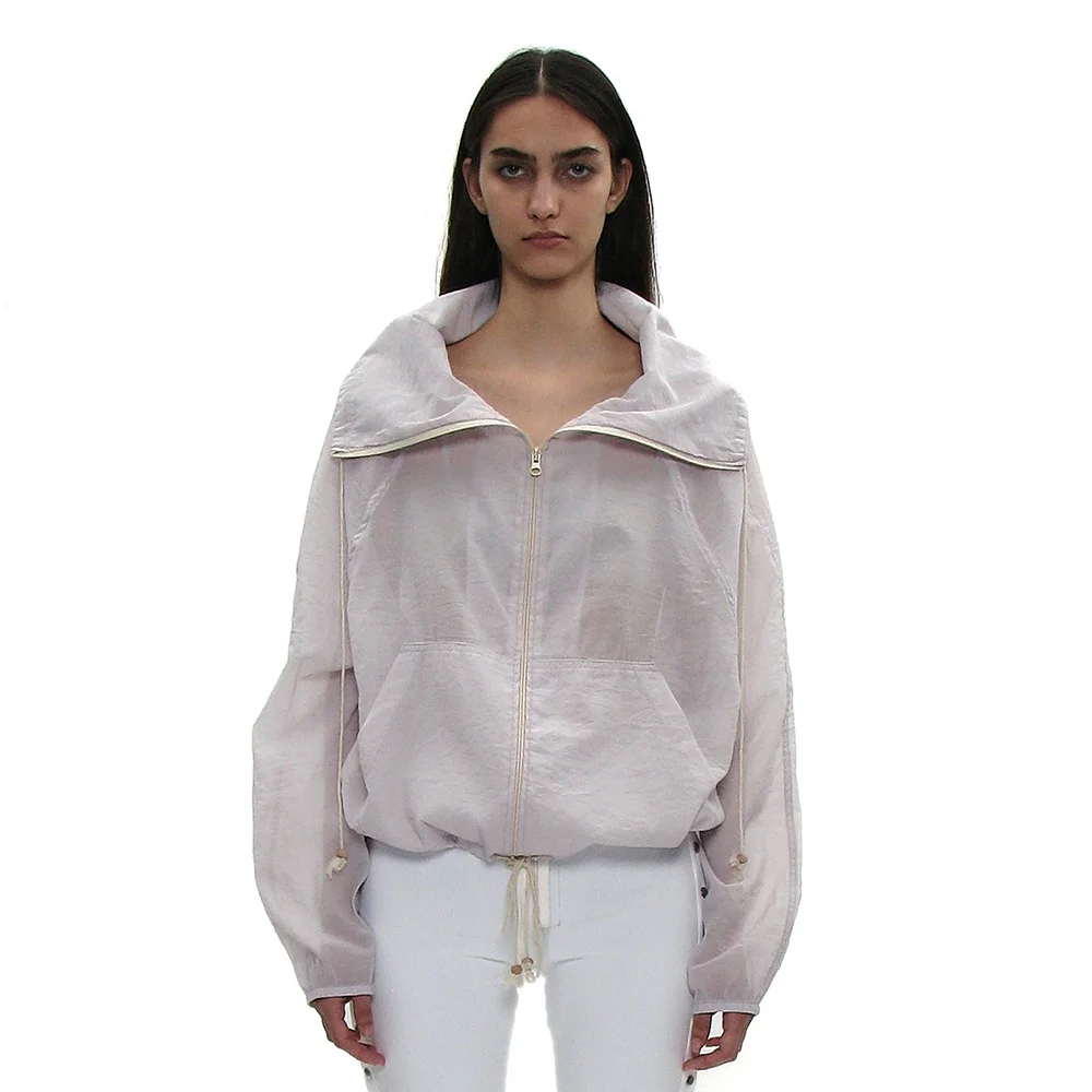 SHEER HIGH-NECK ZIP-UP JACKET_LIGHT GREY