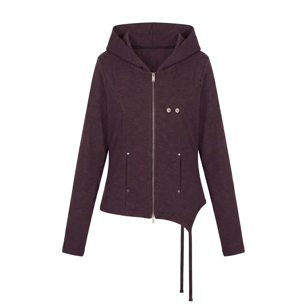 深 流線 不對稱 連帽衫 修身 拉鏈_紫色 Dark Flow Zip-Up Hoodie_Purple