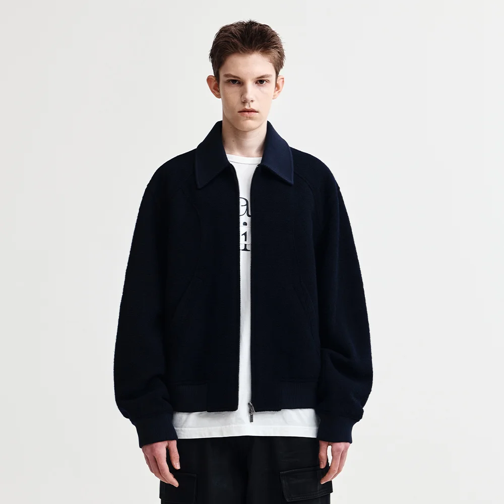 CURVED POINT WOOL JUMPER FOR MEN IN NAVY