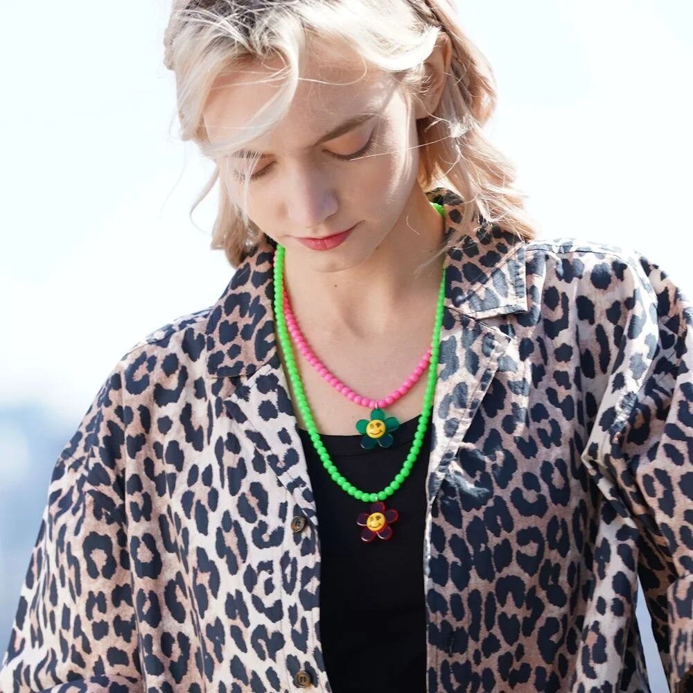 Daisy smile neon colorball Necklace 色 笑臉 雛菊 頸鏈