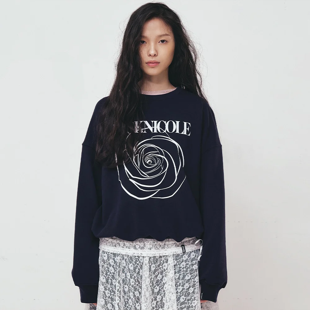 NICOLE ROSE PRINTING SWEATSHIRT_NAVY WHITE