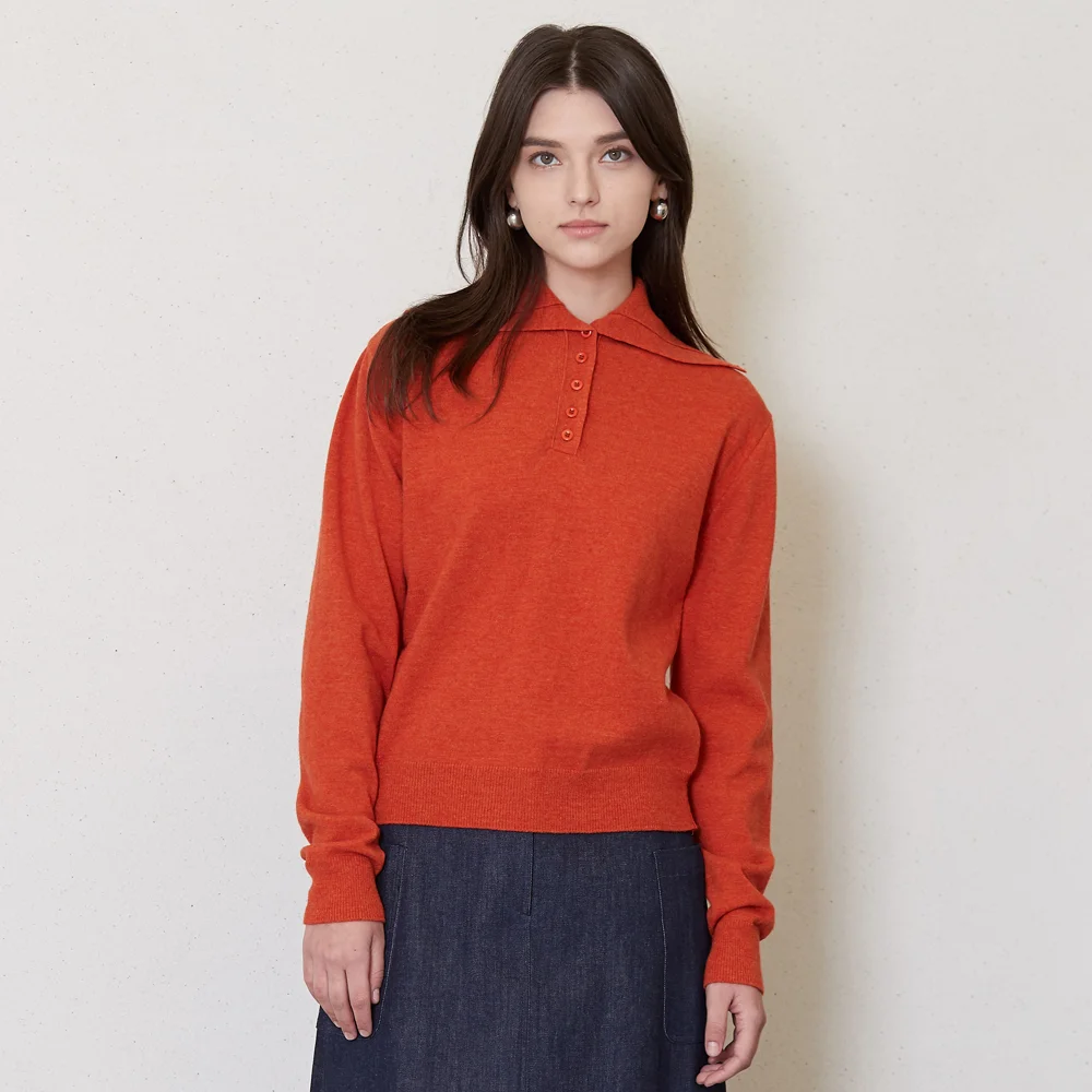 5-button placket knit top_orange