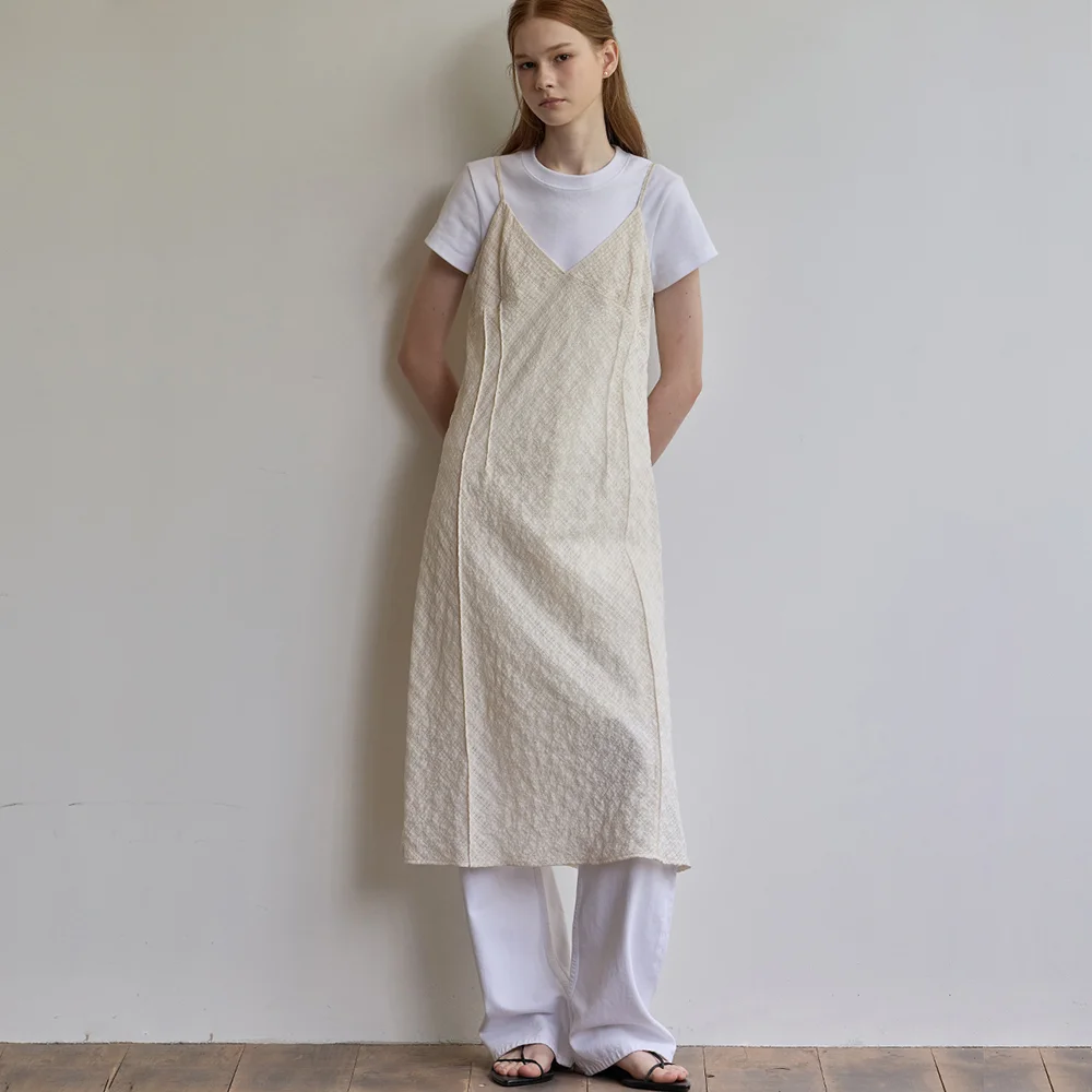 Bias check layered dress - Butter cream