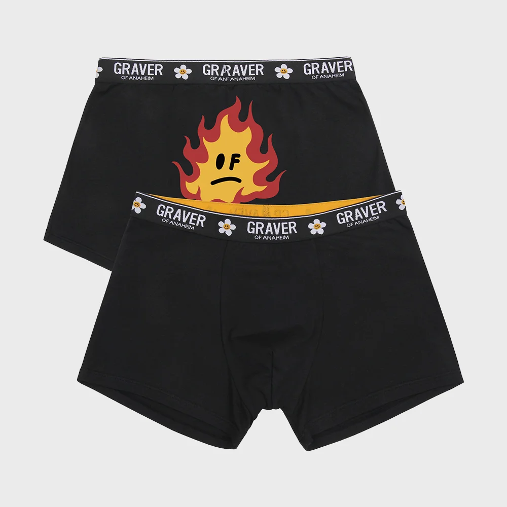 袋 Flame 笑臉 男裝 四角內褲_黑色