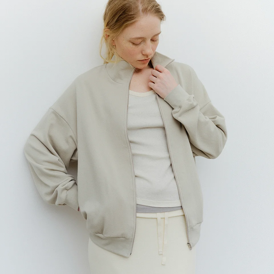 soft sweat zip-up jacket (soft olive)