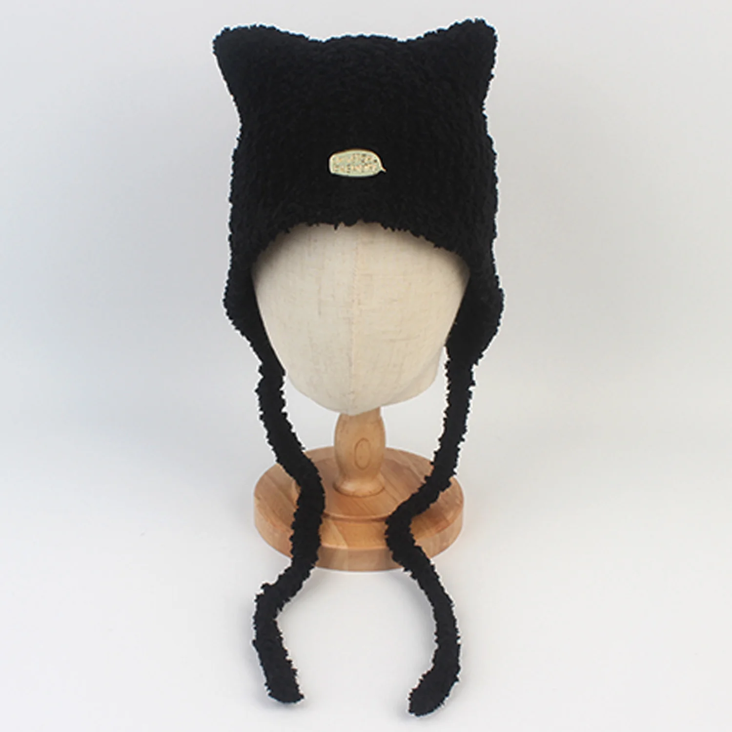 Cat Fleece Black Bonnet Hat Bonnet Hat