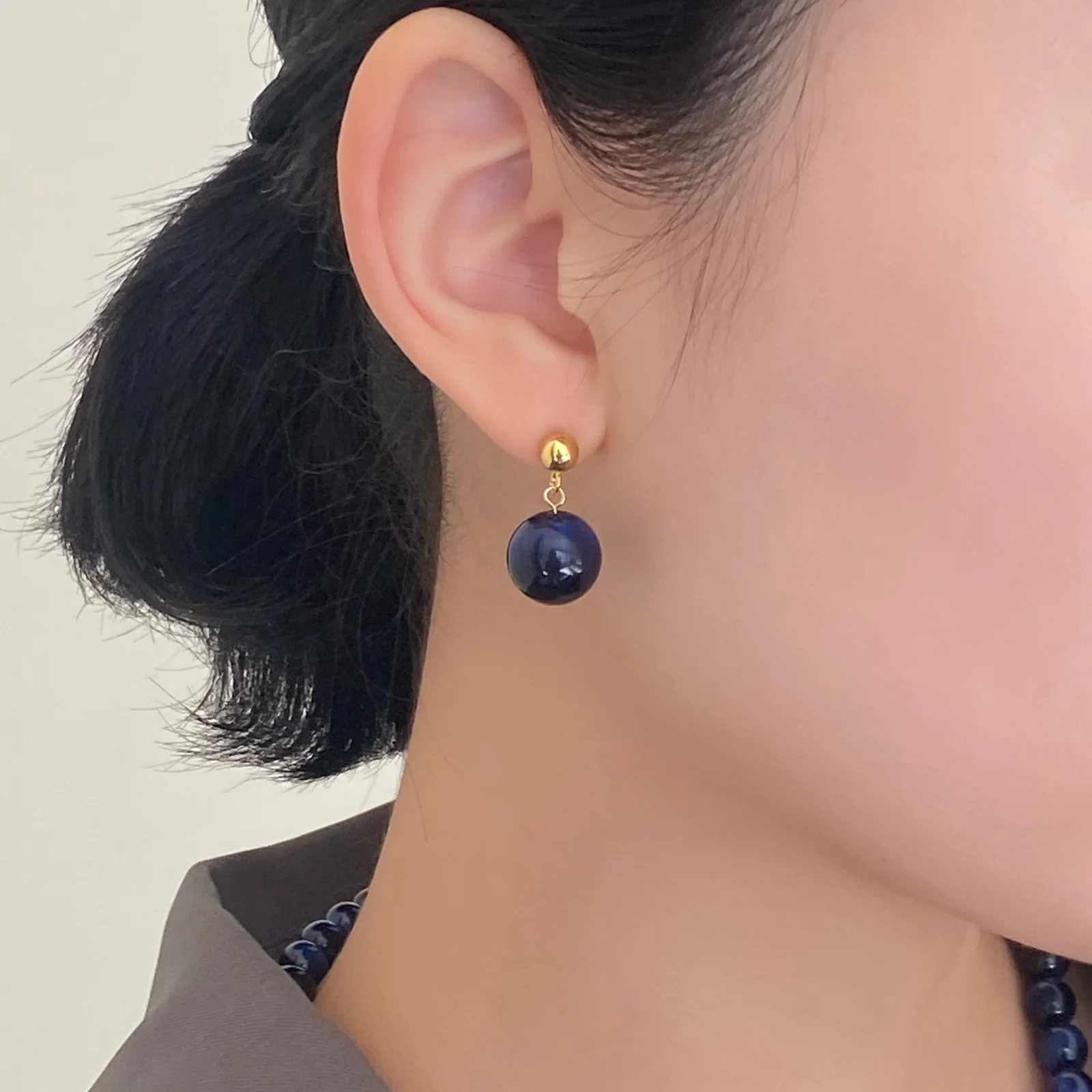Deepblue Tiger Eye Stone simple drop earrings